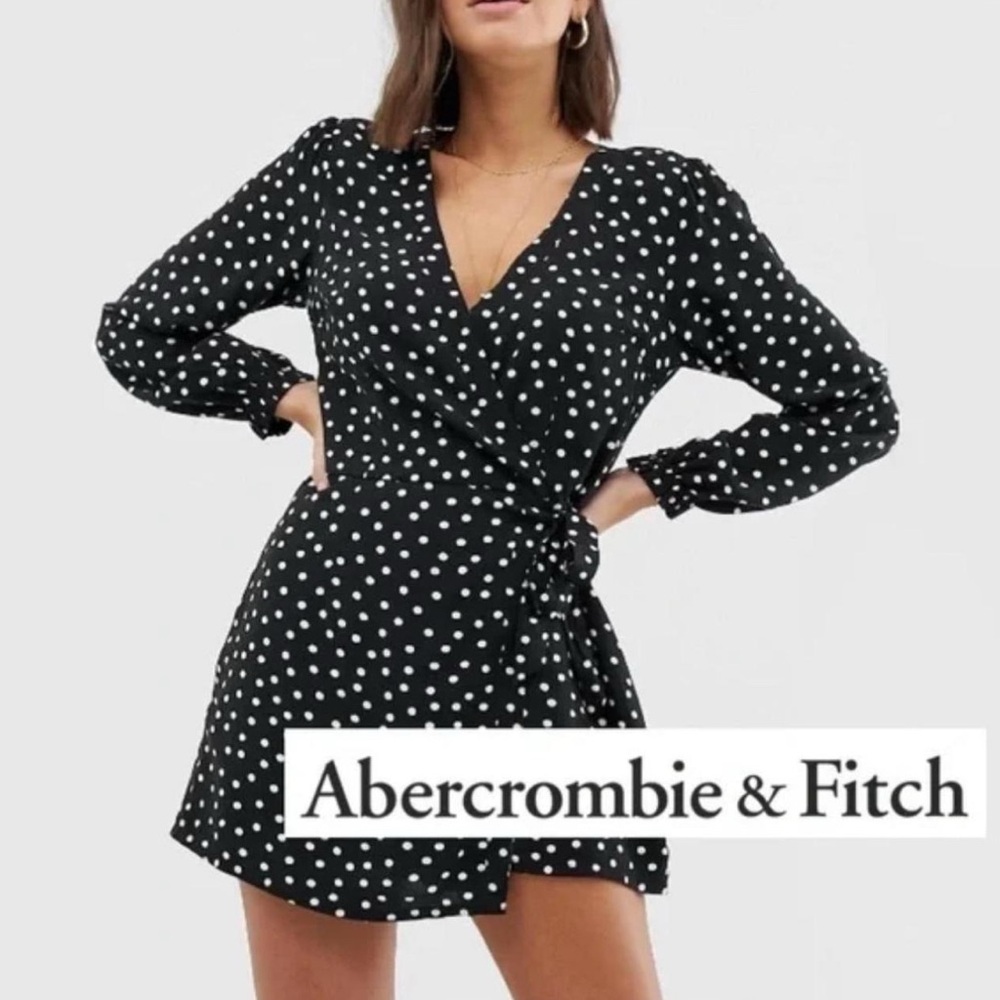 Abercrombie & Fitch Black Polka Dot Wrap Dress